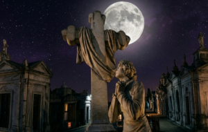 Cementerio noche luna llena horizontal